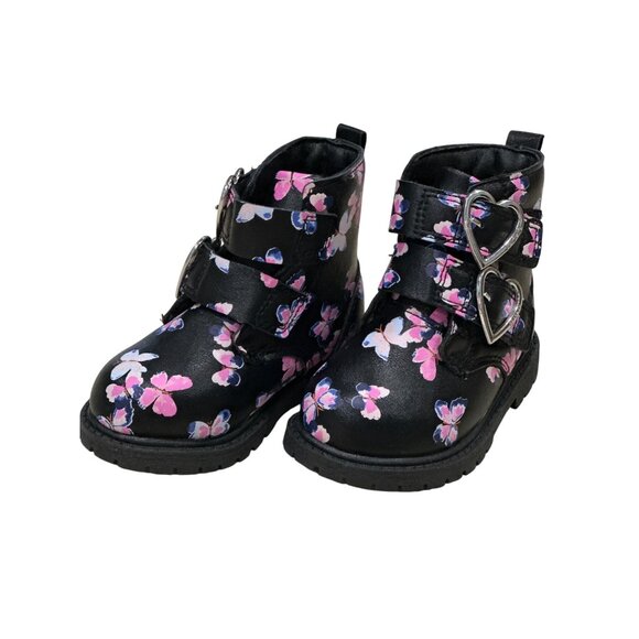 Girls Carters Toddler Ankle Butterfly Buckle Boots. Size 5. Pink and Blac - Picture 2 of 4